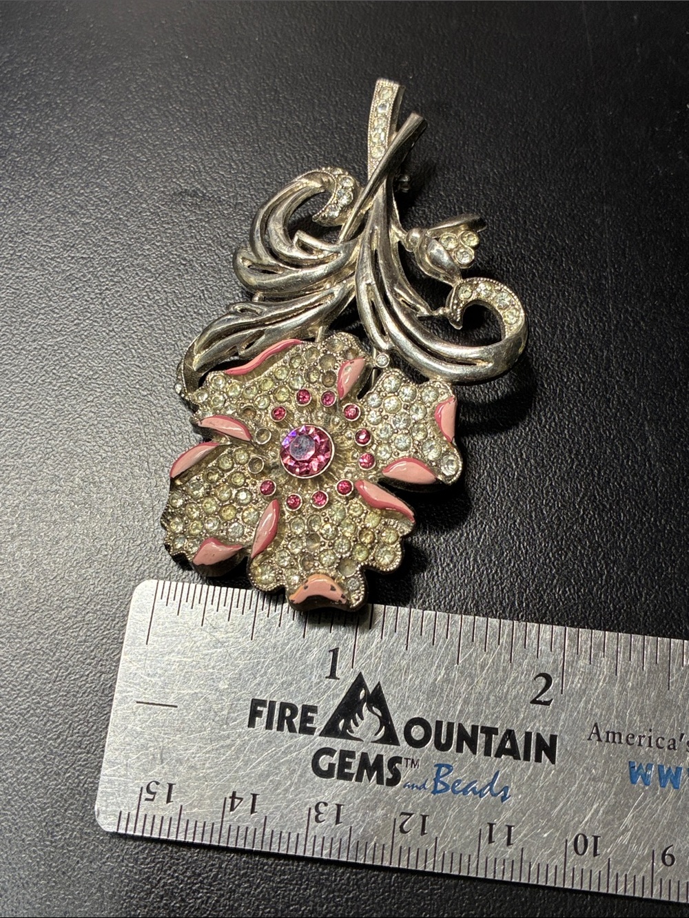 Rhinestone Pink Flower Brooch Pin - Picture 3 of 8